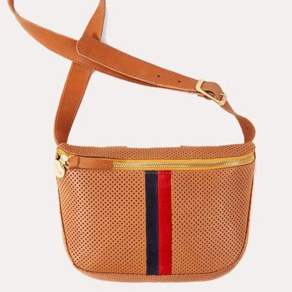 CLARE V. PERFORATED LEATHER FANNY PACK